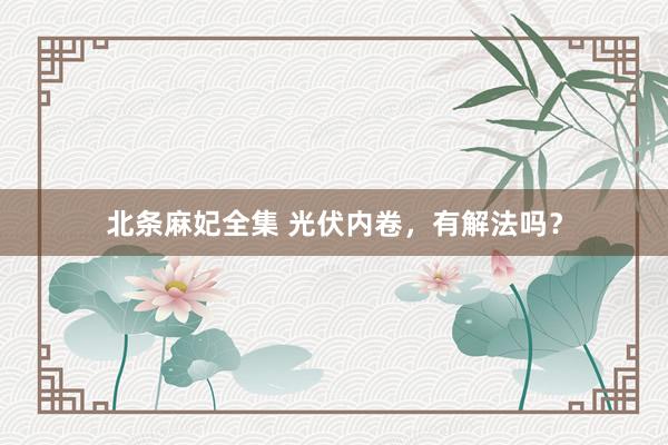 北条麻妃全集 光伏内卷，有解法吗？